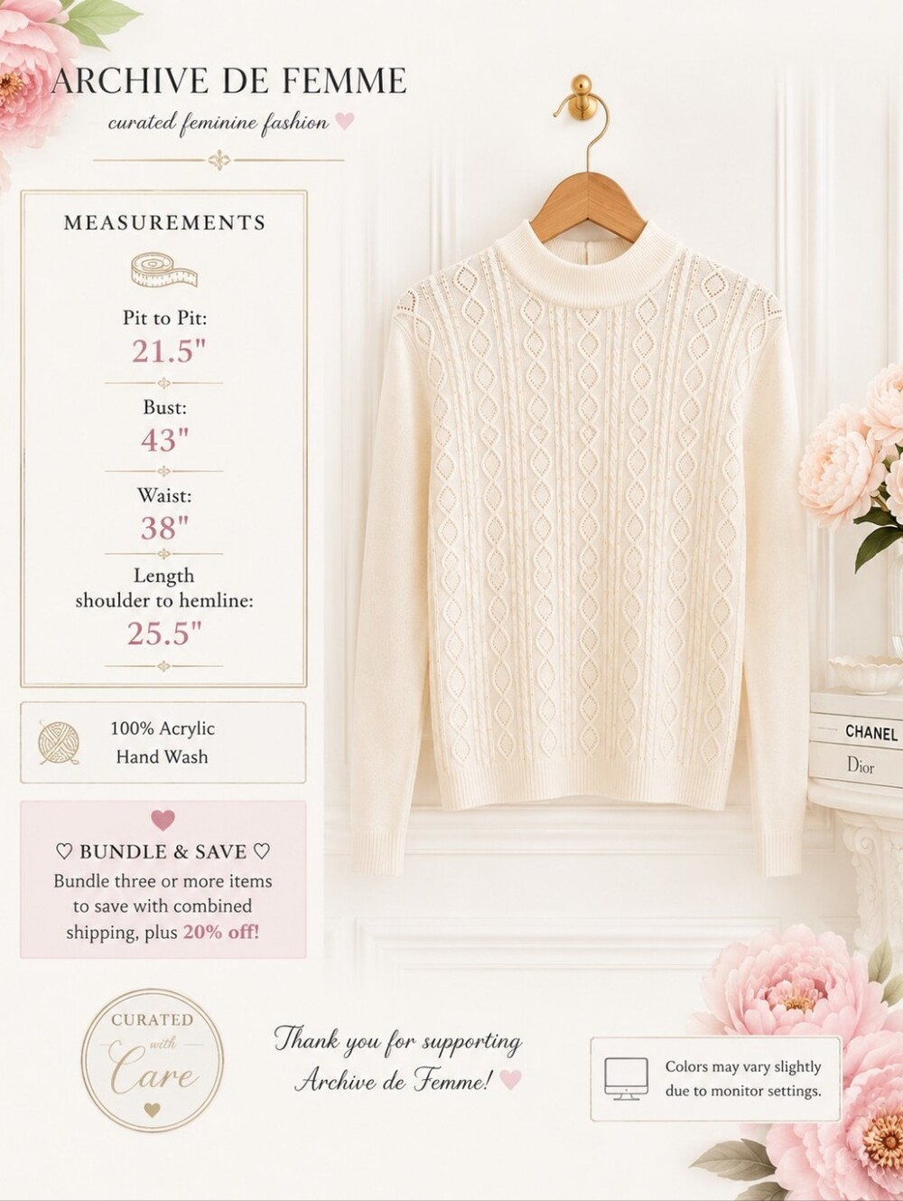 Draper’s & Damon’s Ivory Embellished Mock Neck Sweater | Size Large - Picture 8 of 11